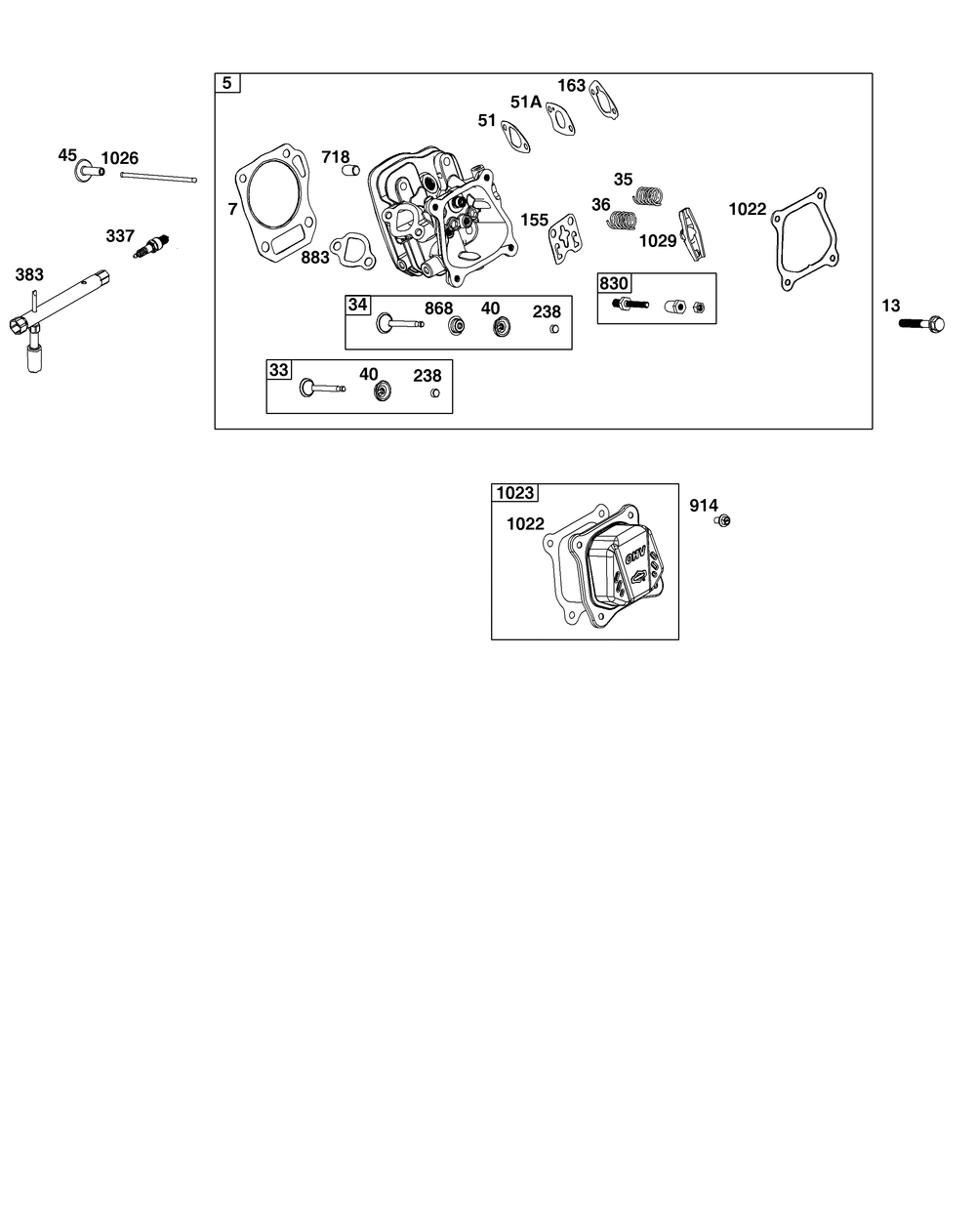 Cylinder Head Group Diagram and Parts List for 130G32-0123-H5 100000 - 19Z999 Briggs and Stratton Engine